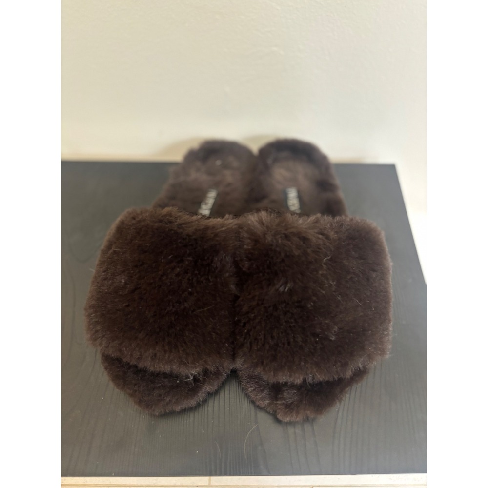Twelve AM Co. Fuzzy Slippers‎ Open Toe Slip On Slides Brown Size 7